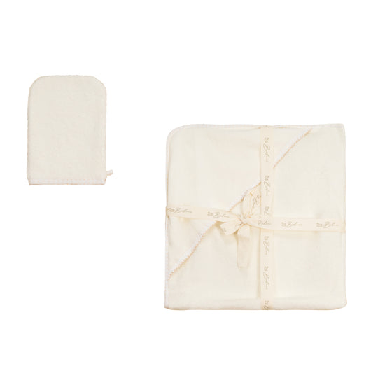 Hooded Towel with Dot Binding and Picot Stitch