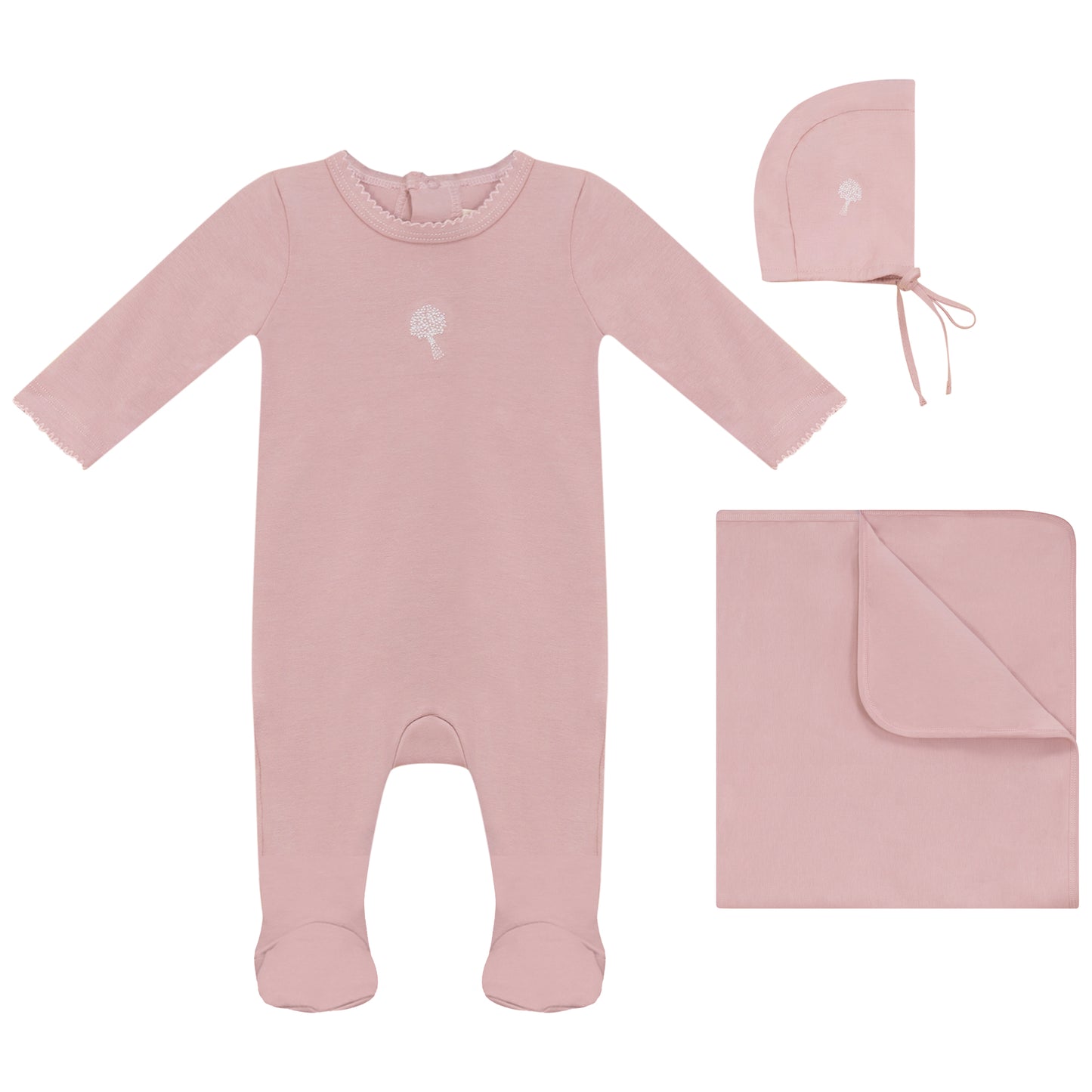 Flower Bunch Footie, Hat and Blanket Set Mauve