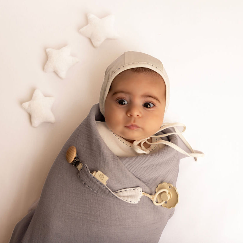 Neckline Blue Stitch Footie, Hat and Blanket Set