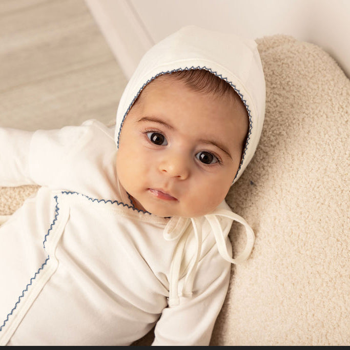 Picot Stitch Wrap Footie, Hat and Blanket Set White