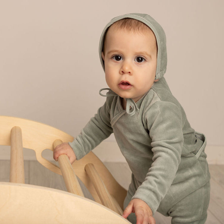 Fur Trim Wrap Footie with Bonnet and Blanket Green