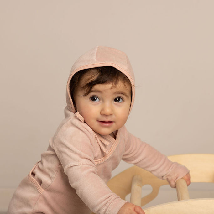 Fur Trim Wrap Footie with Bonnet and Blanket Pink