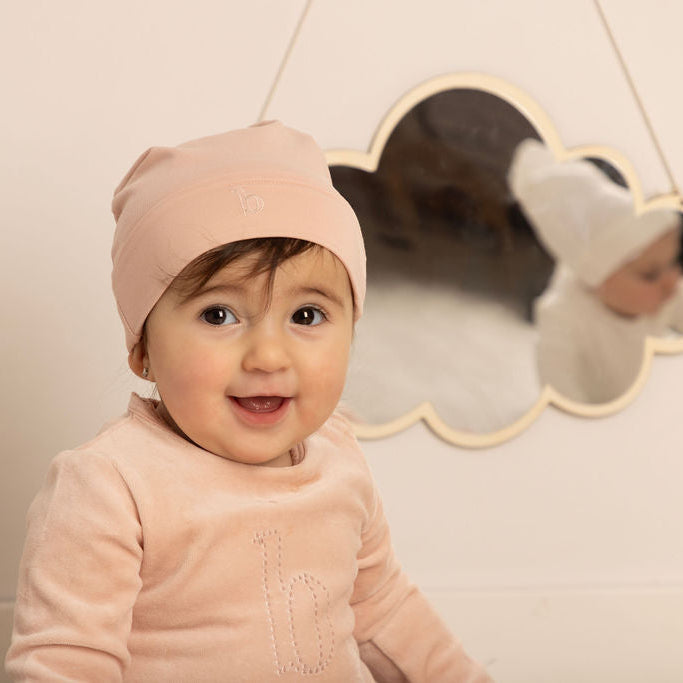 Puffed B Footie with Hat Pink