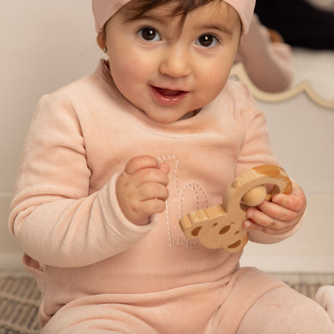 Puffed B Footie with Hat Pink