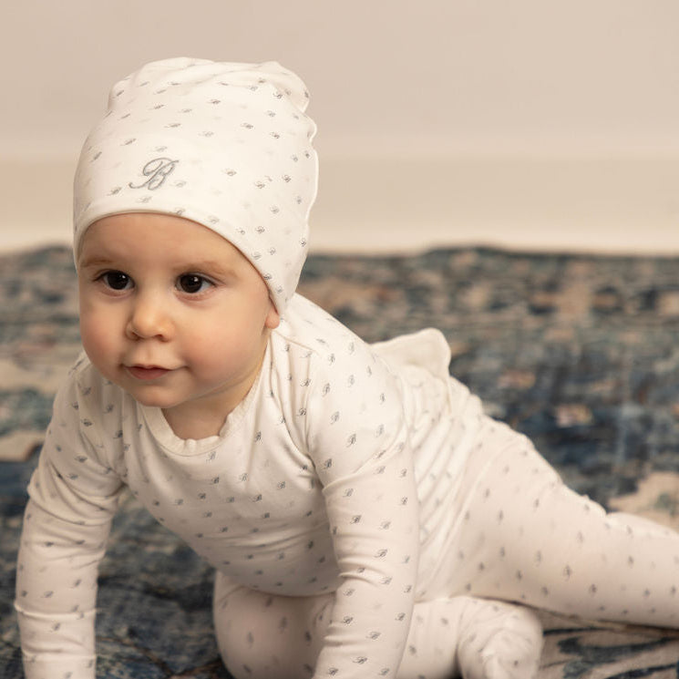 All Over B Footie with Pull on Hat Blue