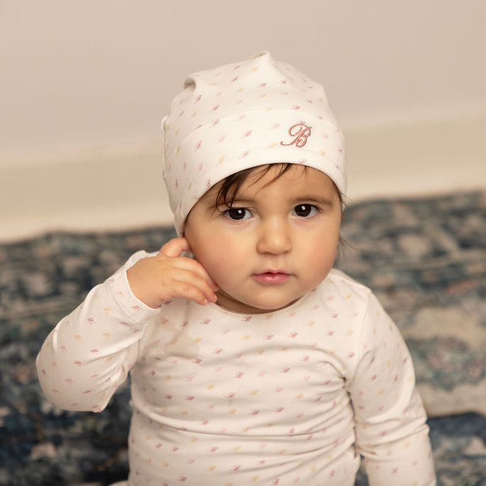 All Over B Footie with Pull on Hat Pink
