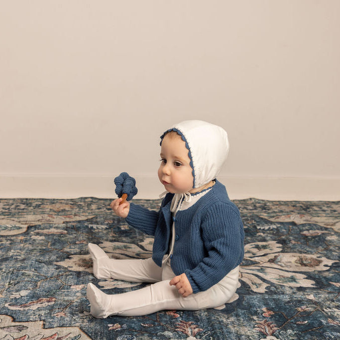 Yarn Trim Footie with Bonnet & Knit Sweater Blue