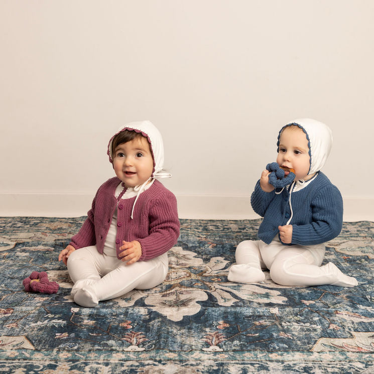 Yarn Trim Footie with Bonnet & Knit Sweater Blue