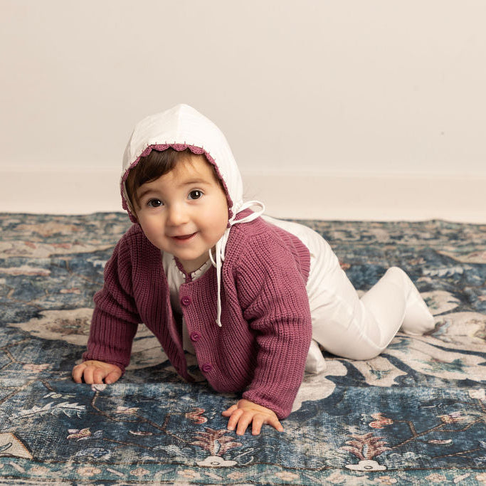 Yarn Trim Footie with Bonnet, Blanket & Knit Sweater Rose