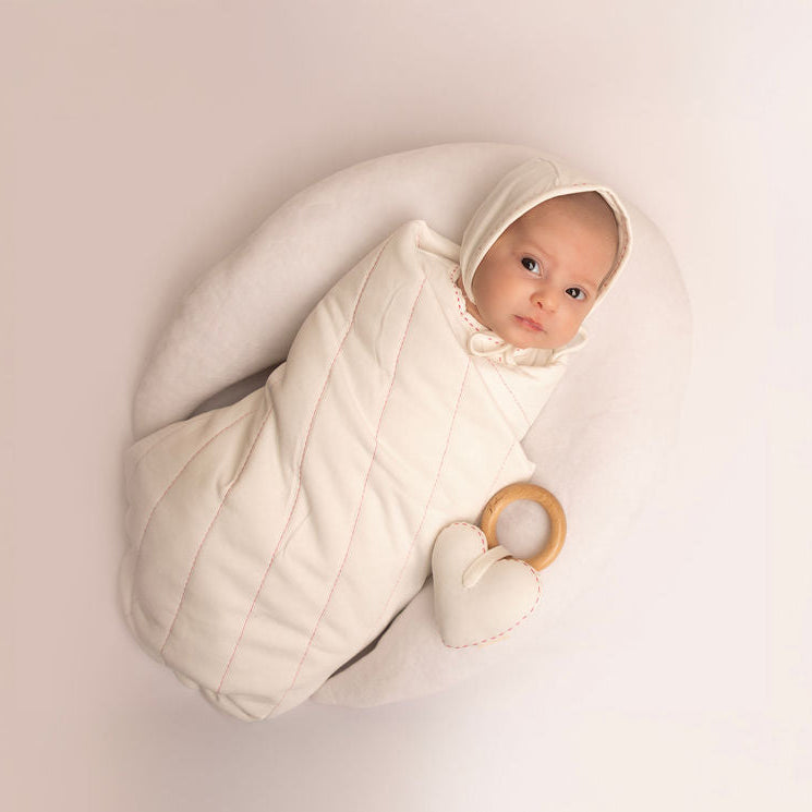 Stitching Footie with Bonnet and Blanket Pink