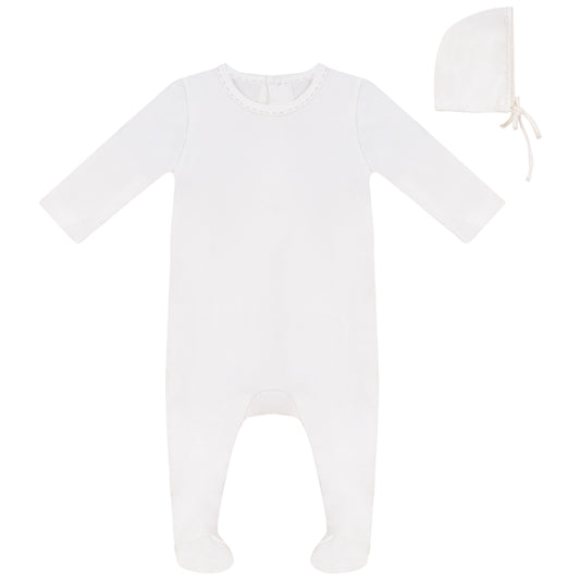 Neckline Pink Stitch Footie and Hat Set