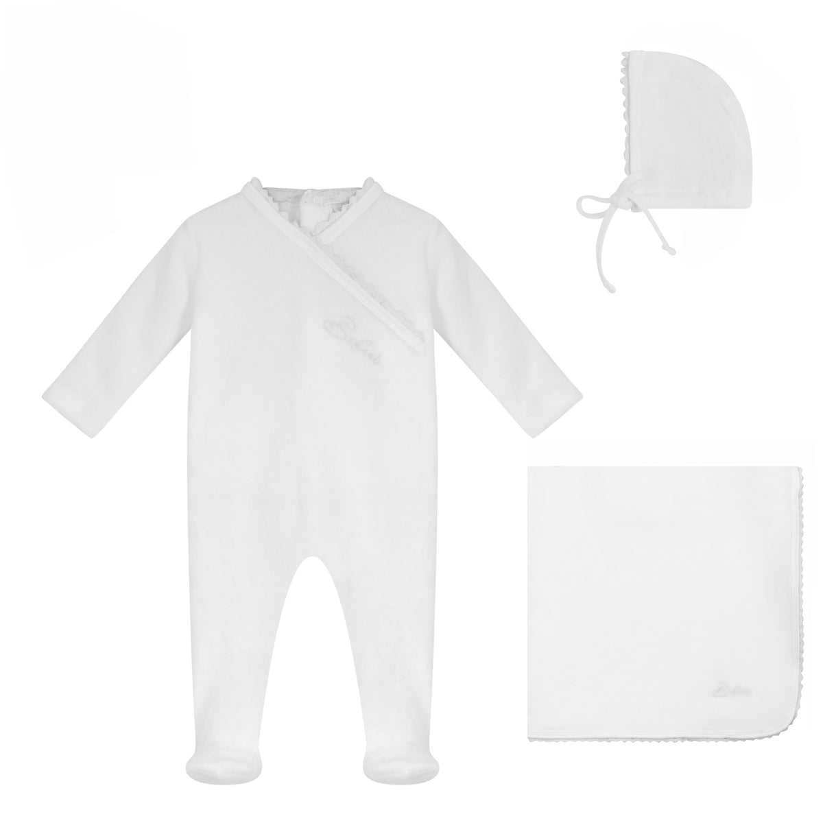 Lace Wrap Footie, Hat and Blanket Set [475W273B]