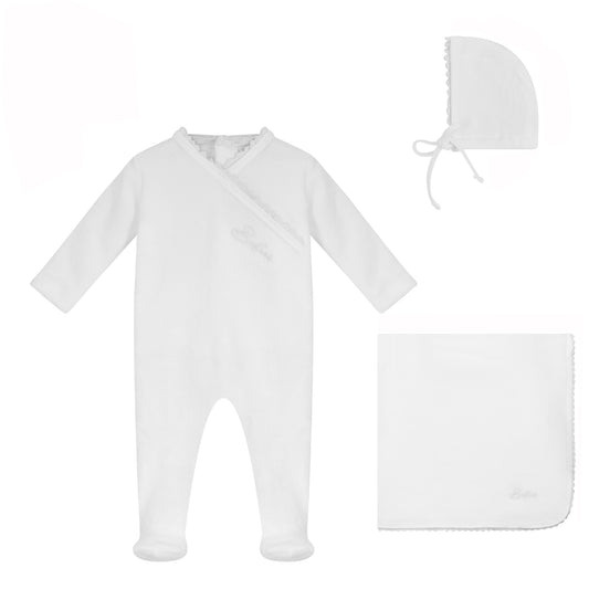 Lace Wrap Footie, Hat and Blanket Set [475W273B]