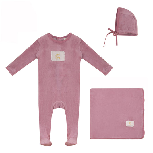 Cherry Footie, Hat and Blanket Set [476W273G]