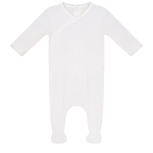 Eyelet Wrap Footie with White Picot Stitch