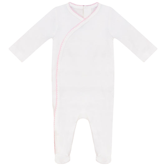 Eyelet Wrap Footie with Pink Picot Stitch