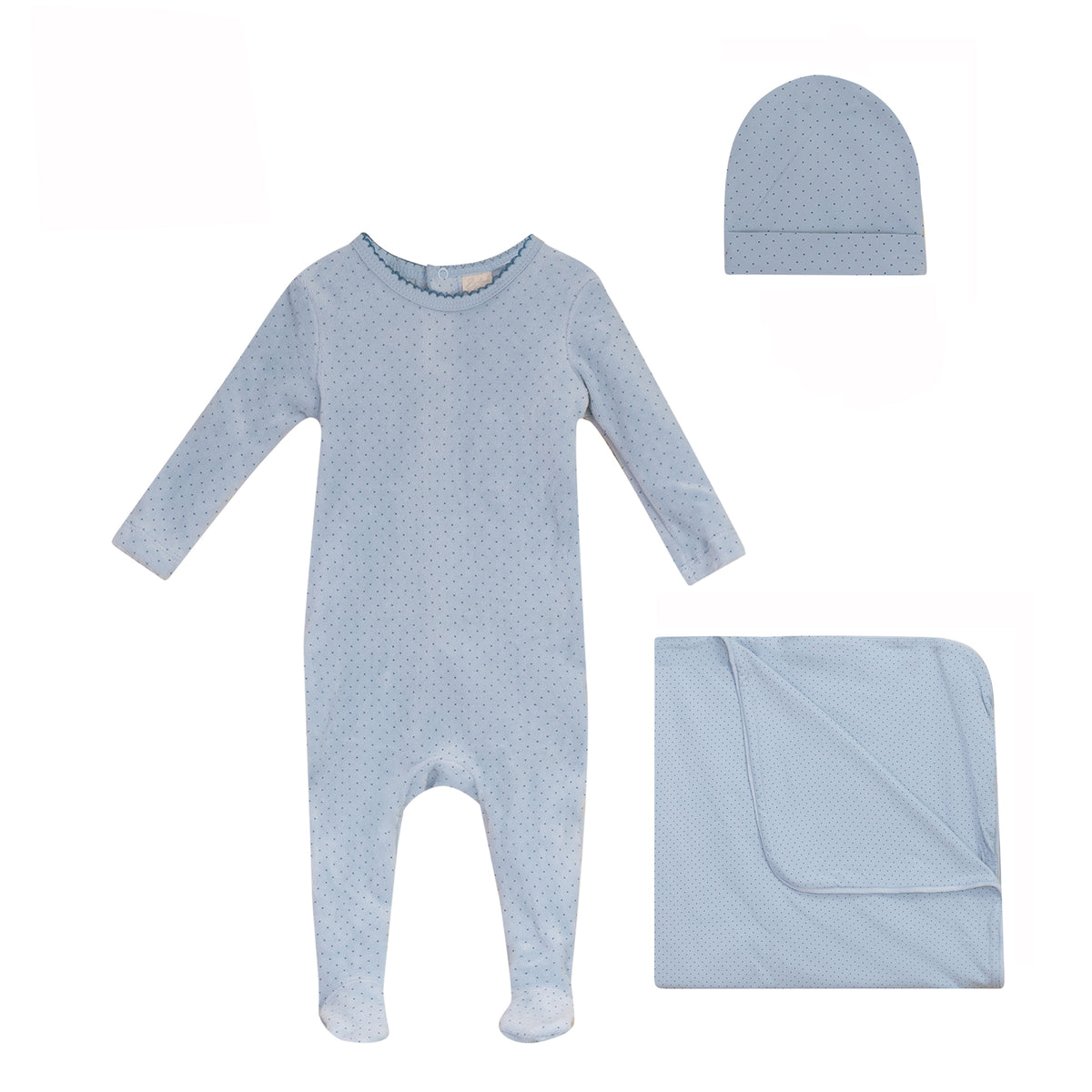 Polka Dot Footie, Hat and Blanket Set [477W273B]