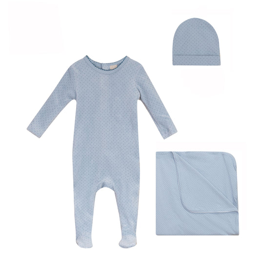 Polka Dot Footie, Hat and Blanket Set [477W273B]