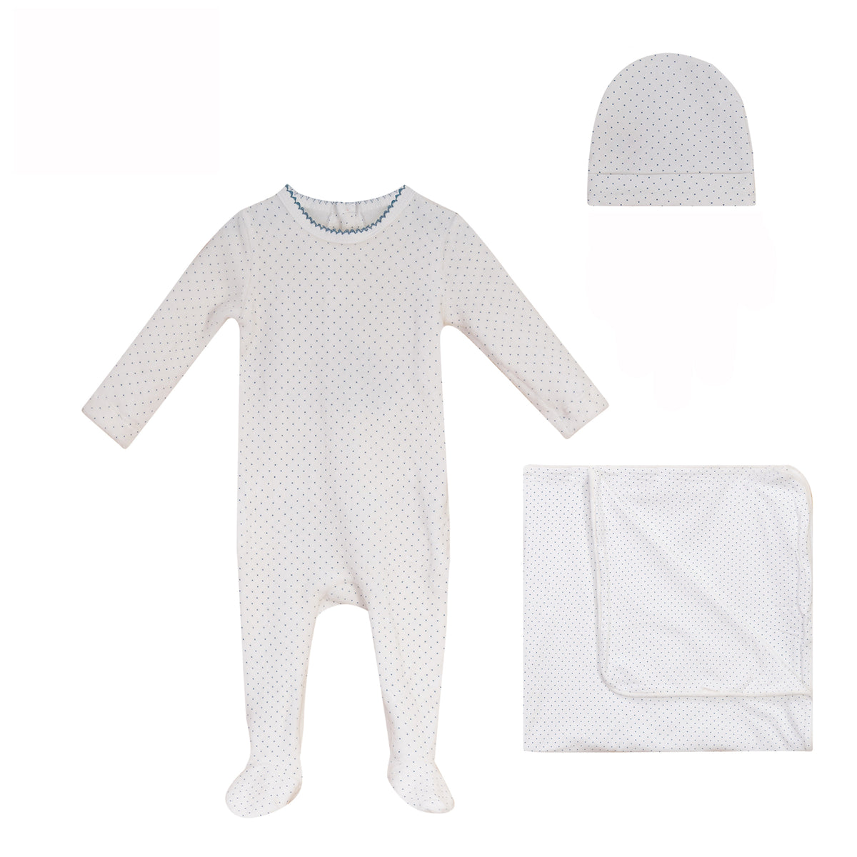 Polka Dot Footie, Hat and Blanket Set [477W273B]