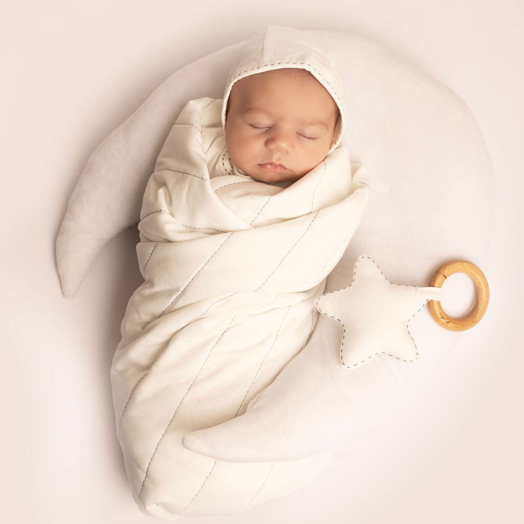 Stitching Footie with Bonnet and Blanket Blue