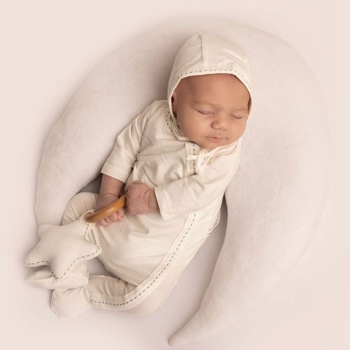 Stitching Footie with Bonnet and Blanket Blue