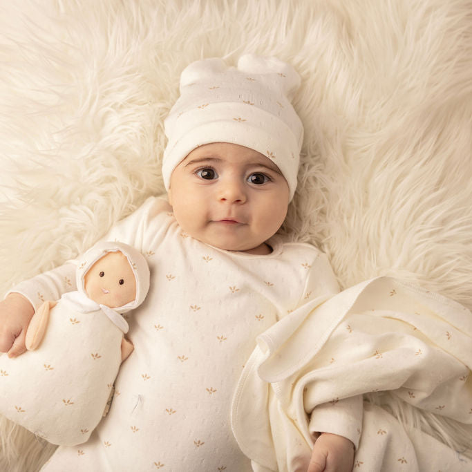 Eyelet Leaf Footie, Hat and Blanket Set