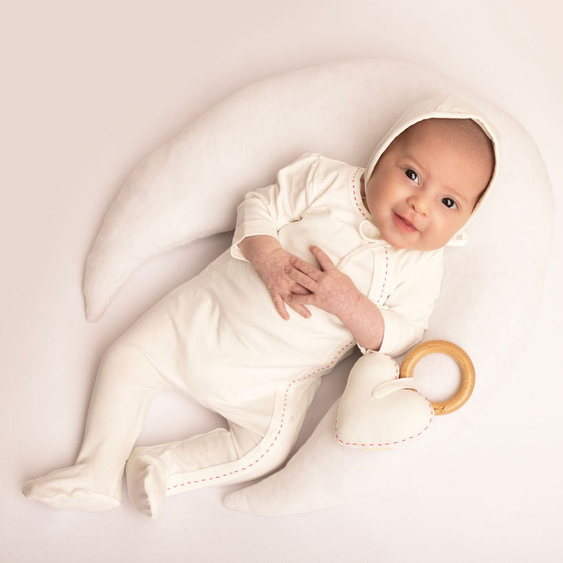 Stitching Footie with Bonnet and Blanket Pink