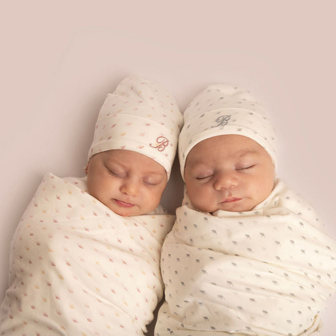 All Over B Footie with Pull on Hat and Blanket Blue