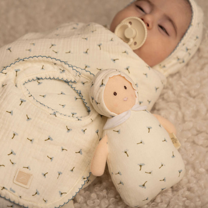 Floral Footie, Hat and Blanket Set Blue