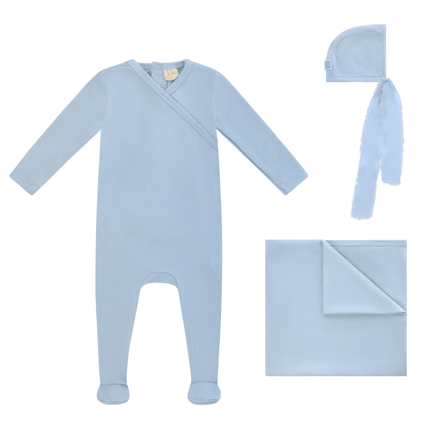 Wrap w/ Chiffon Ribbon Footie, Bonnet and Blanket