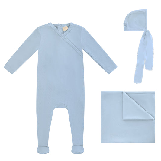 Wrap w/ Chiffon Ribbon Footie, Bonnet and Blanket