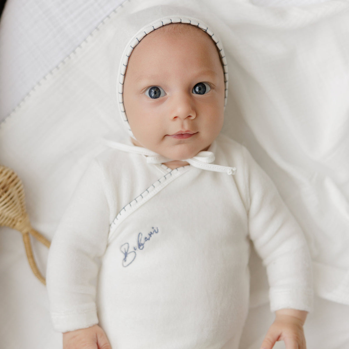 Colored Stitching Footie and Hat Set [70W272B]