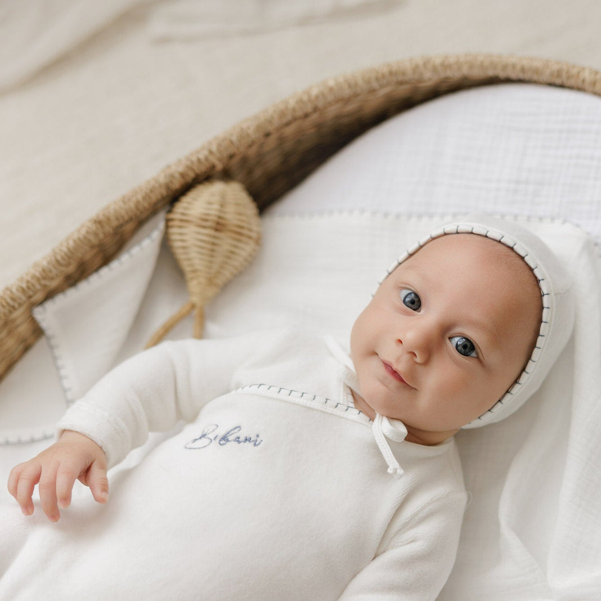 Colored Stitching Footie and Hat Set [70W272B]