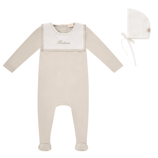 Linen Bib Footie and Bonnet
