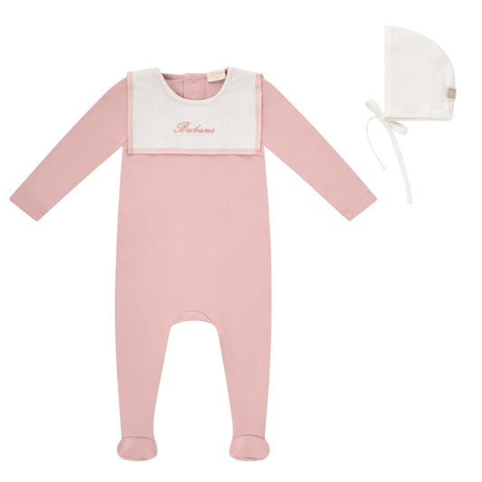 Linen Bib Footie and Bonnet
