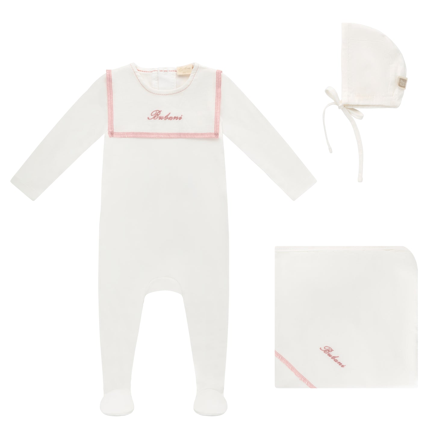 Linen Bib Footie, Bonnet and Blanket