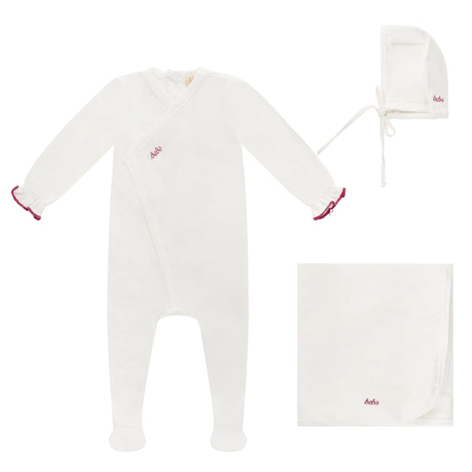 Bebe Footie, Bonnet and Blanket
