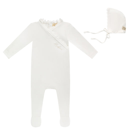 Ric Rac Trim Footie and Bonnet