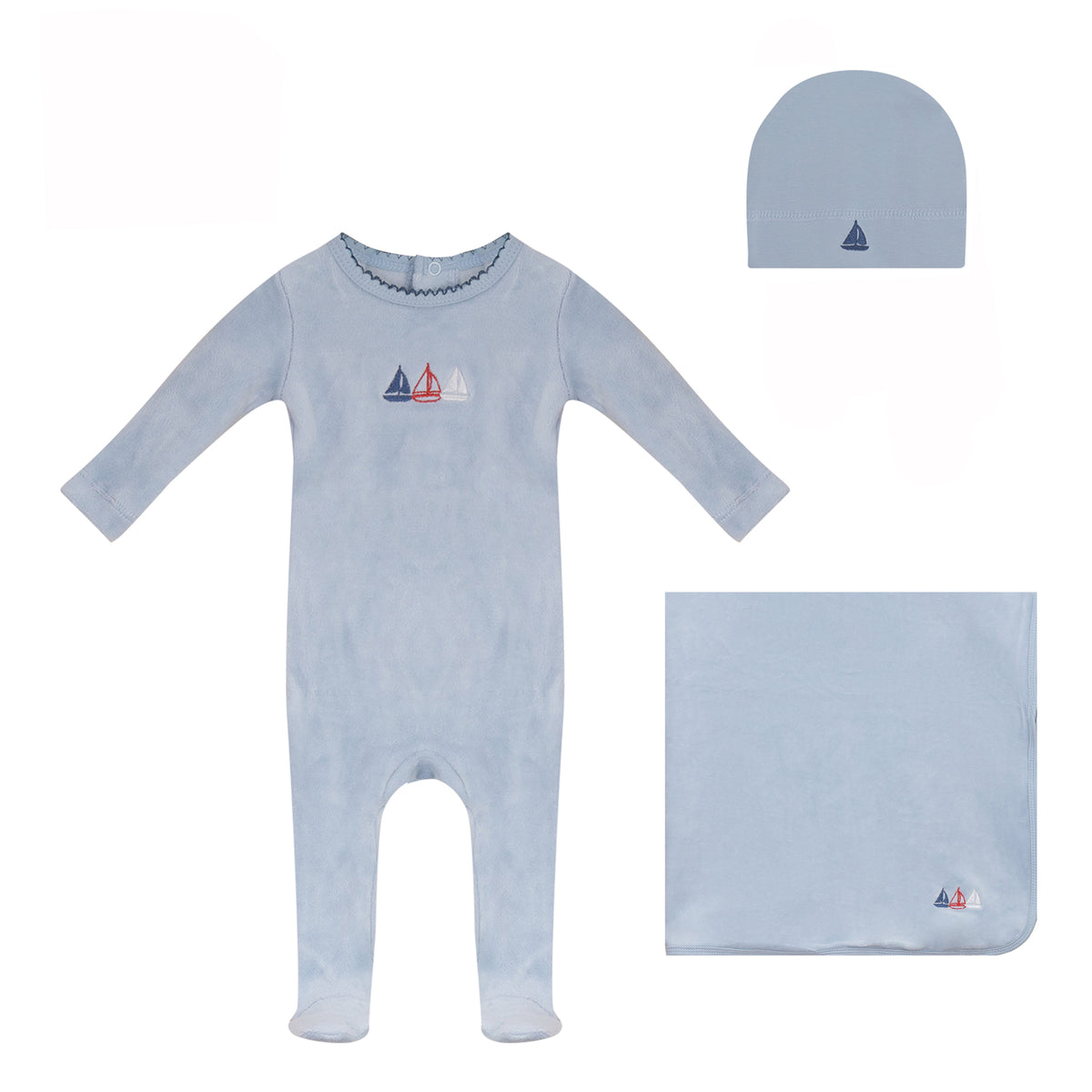 Boat Footie, Hat and Blanket Set [74W273B]