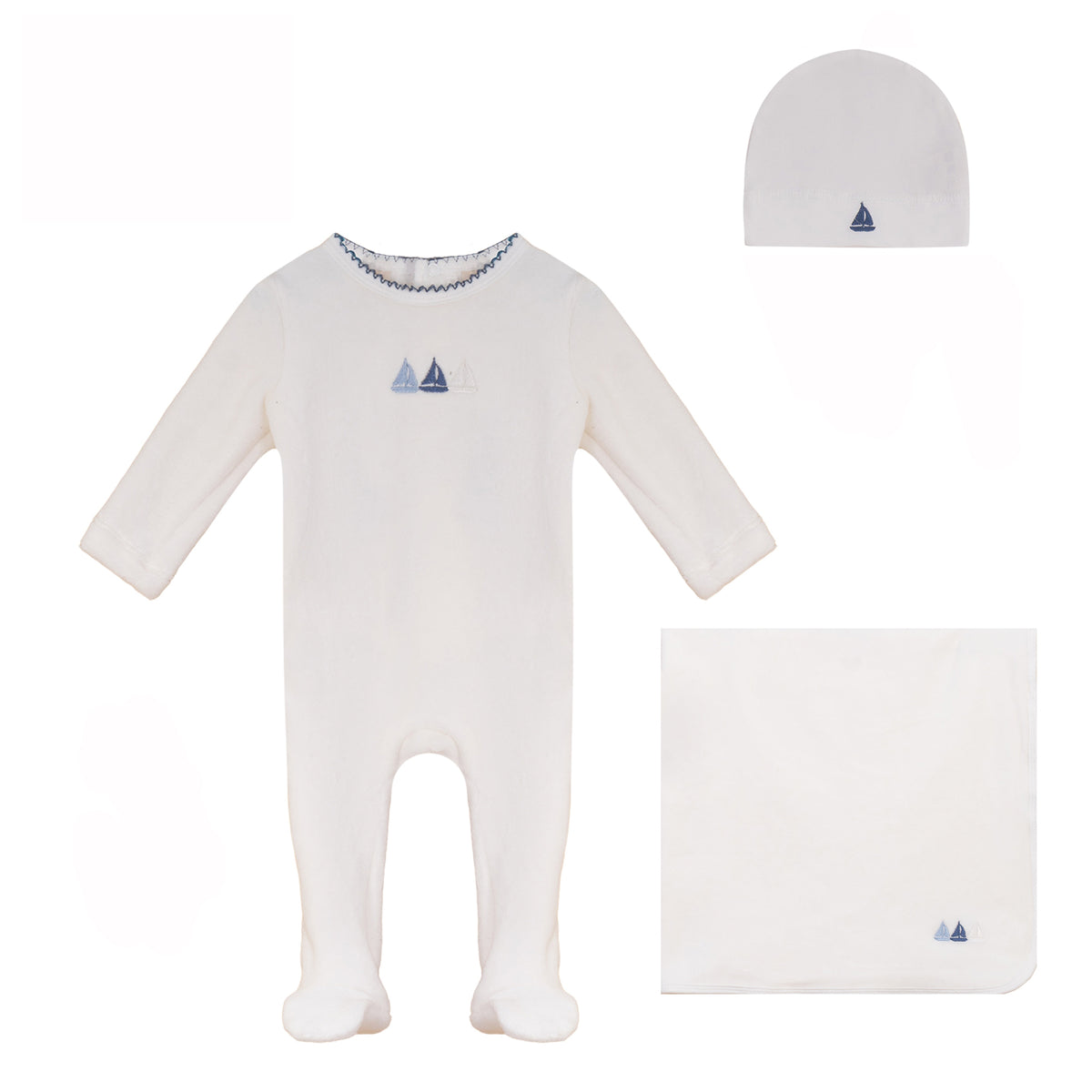 Boat Footie, Hat and Blanket Set [74W273B]