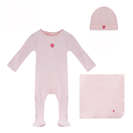 Heart Footie, Hat and Blanket Set [74W273G]