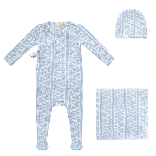 AOP Poplin Footie, Hat and Blanket