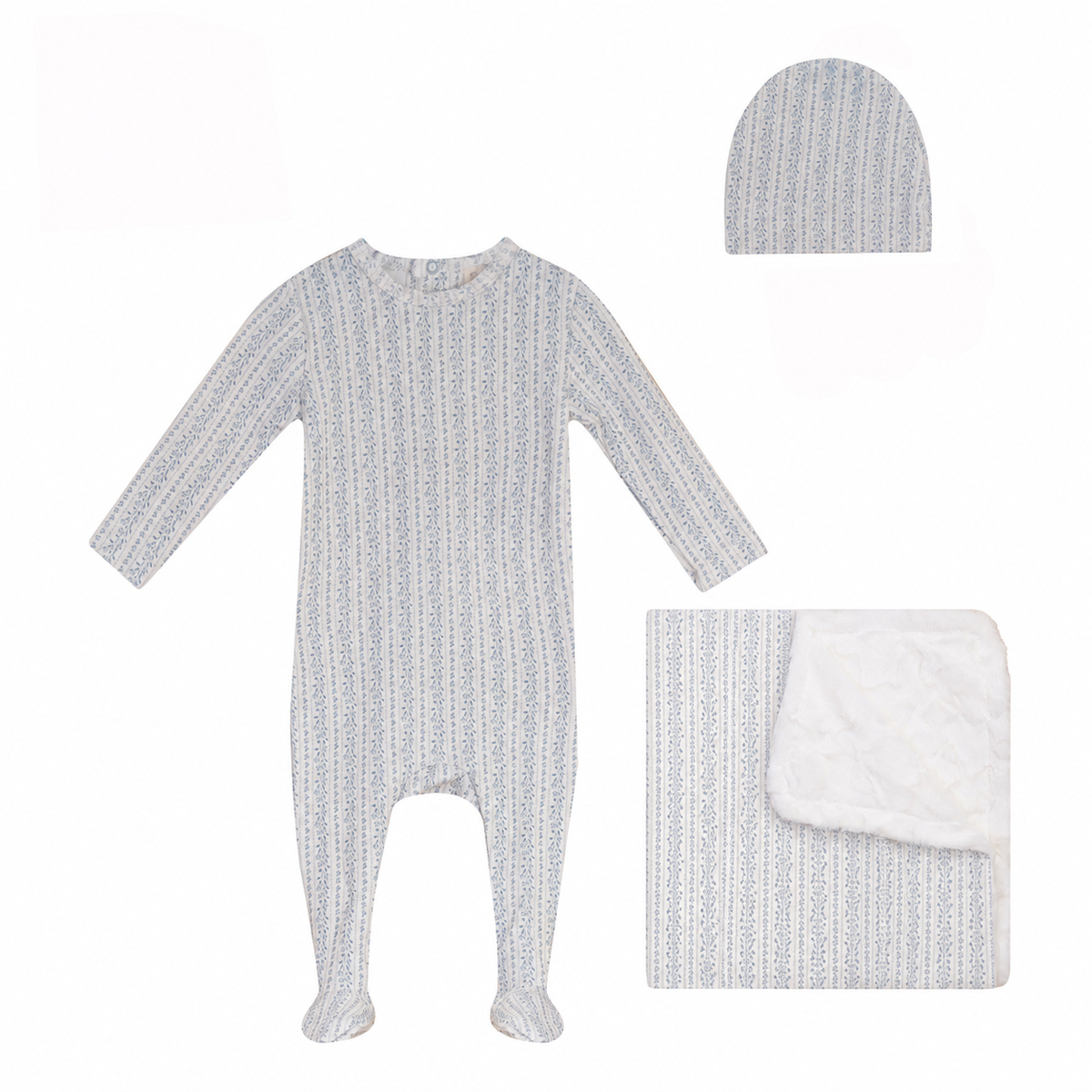 Printed Footie, Hat and Blanket Set [75W273B]