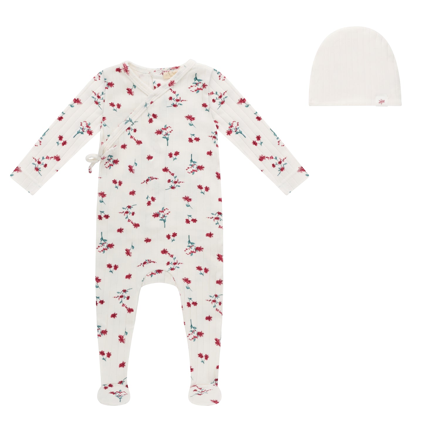 AOP Ribbed Flower Footie and Hat