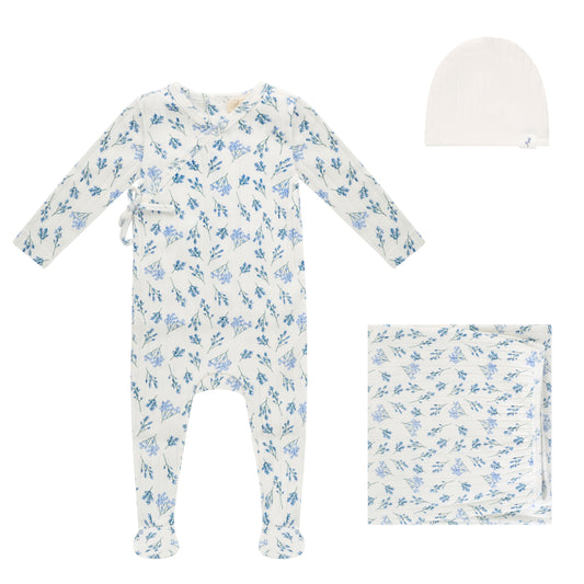 AOP Ribbed Leaf Footie, Hat and Blanket