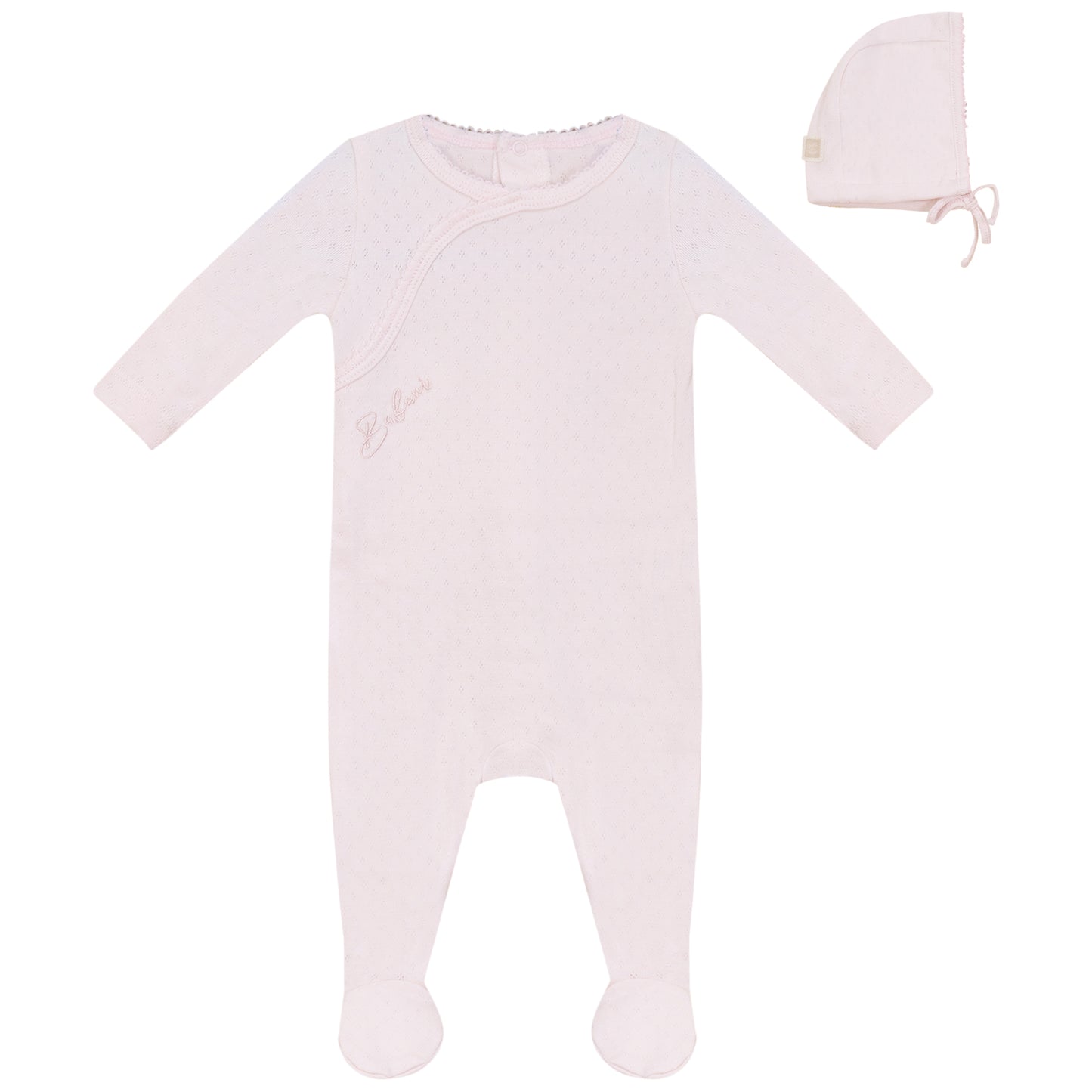 Eyelet Footie and Hat Set Pink
