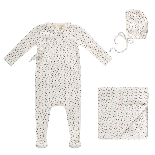 Vintage Floral Footie, Bonnet and Blanket