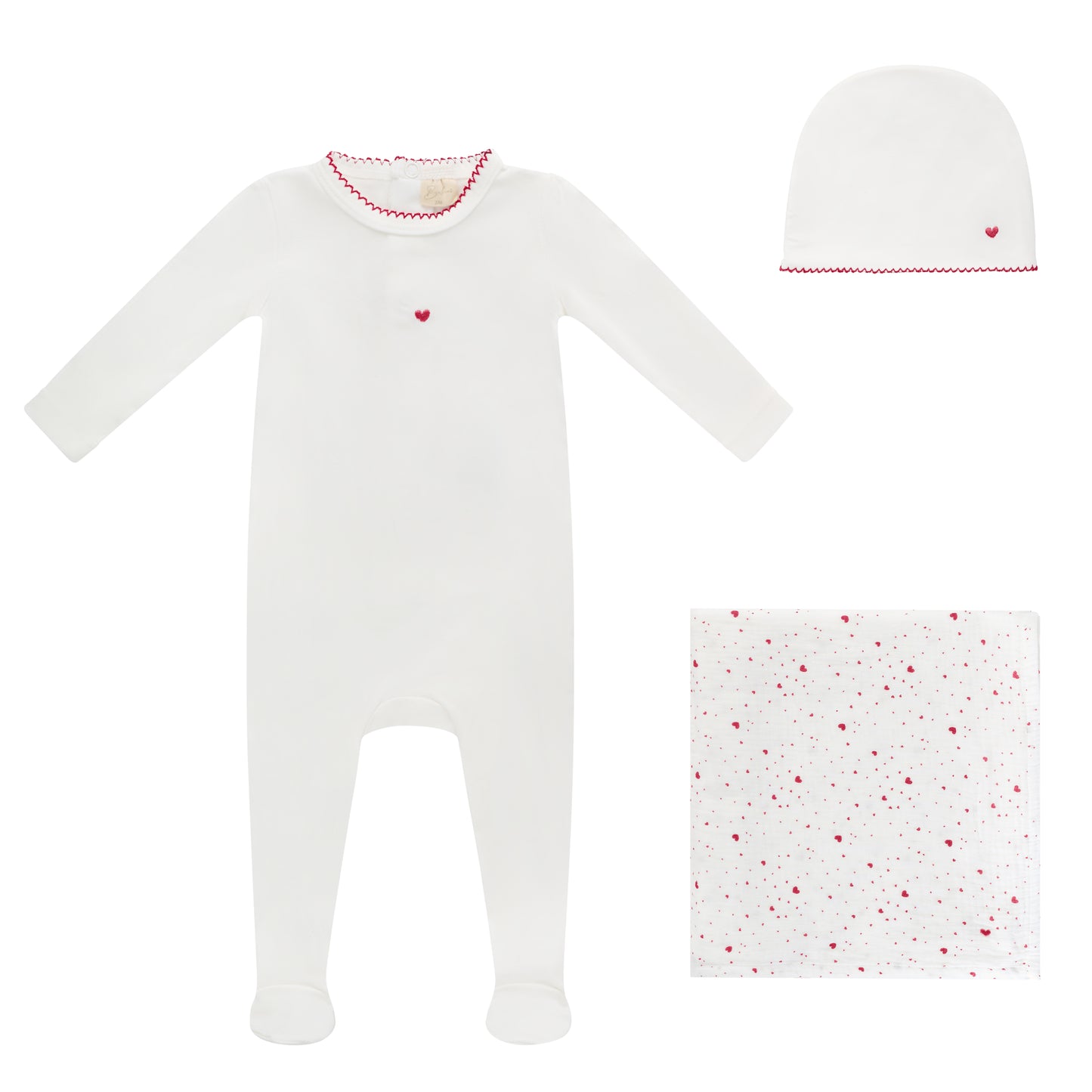 Heart Footie, Hat and Blanket