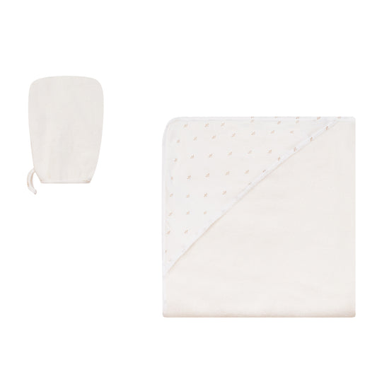 Hooded Towel with Leaf Eyelet Binding
