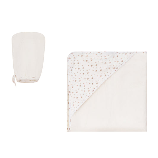 Hooded Towel with Floral Eyelet Binding